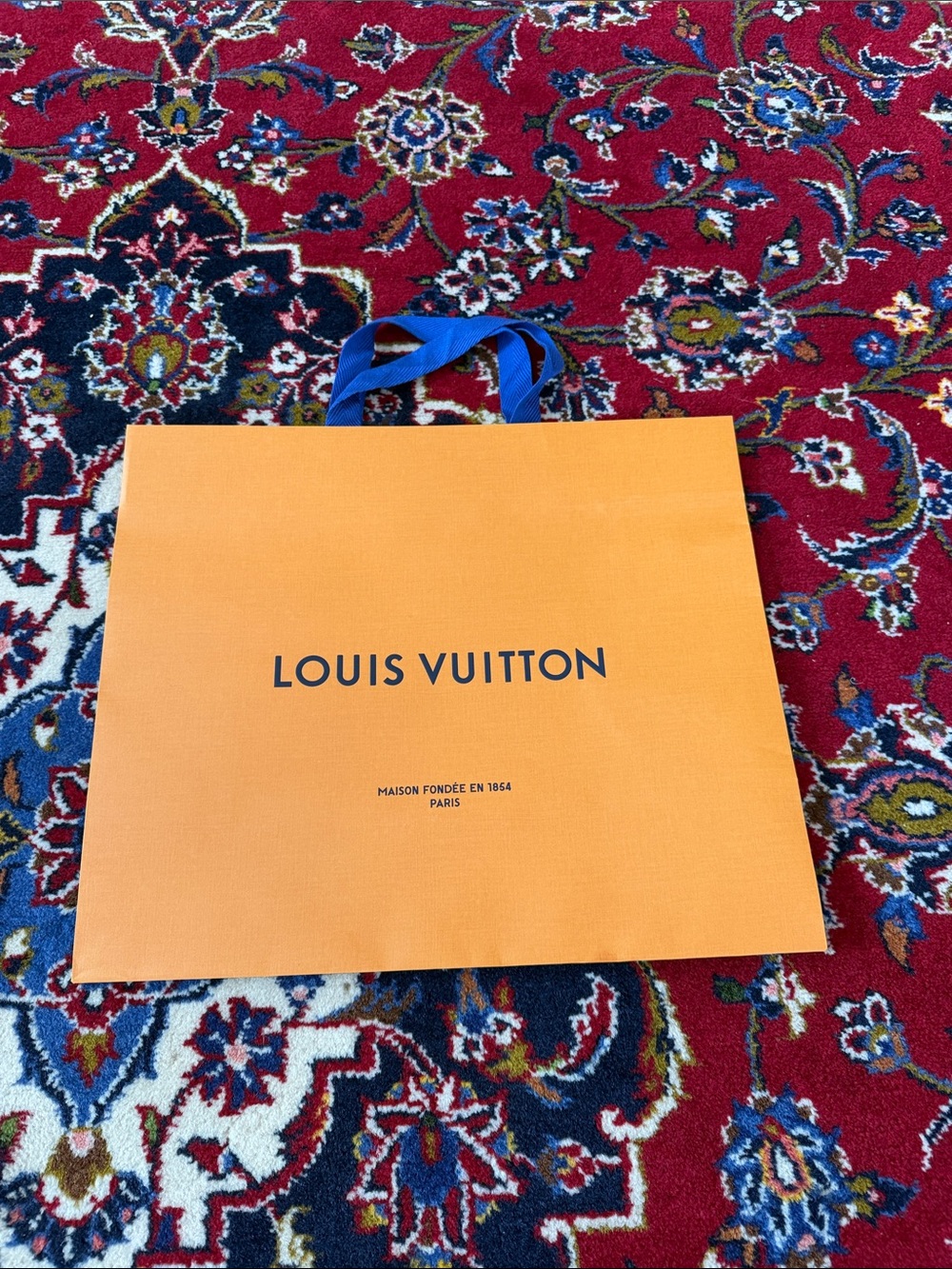 Louis Vuitton Orange Gift Bag with Blue Ribbon Handles